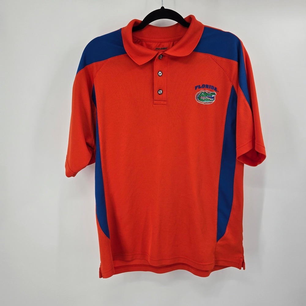 Florida Gators Polo Shirt M Orange Blue Pro Edge‎ NCAA Golf Performance GUC